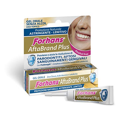 Forhans, Gel Oral Aftabrand Plus, previene la afte, los periodontitis y los sangrado genitales, zinc cloruro, ácido hialurónico y Lattoferrina, sin alcohol, 10 ml