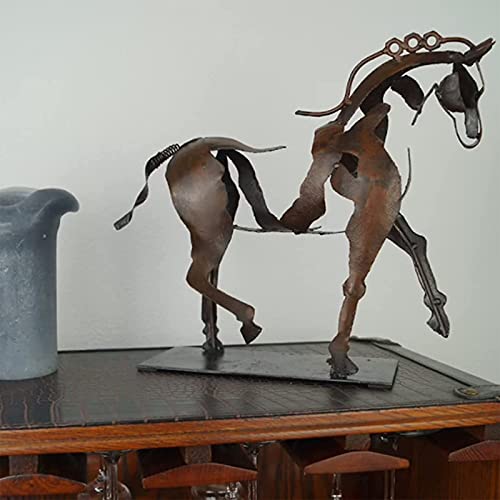 Frenaki Escultura de Caballo de Metal Adonis, decoración de Adorno, Caballo Calado Hecho a Mano en 3D, Estatua de Caballo de Vaquero de pie rústico, Regalo de equitación Ecuestre (with Light)