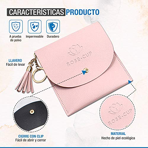 Funda de Piel ecologica Deluxe, Estuche Guarda Mascarilla antibacteriana Caja con Gancho Llavero y Cierre con Clip Bolsa Guardar mascarillas, portamascarillas con Tarjetero (13.5x13.5CM)