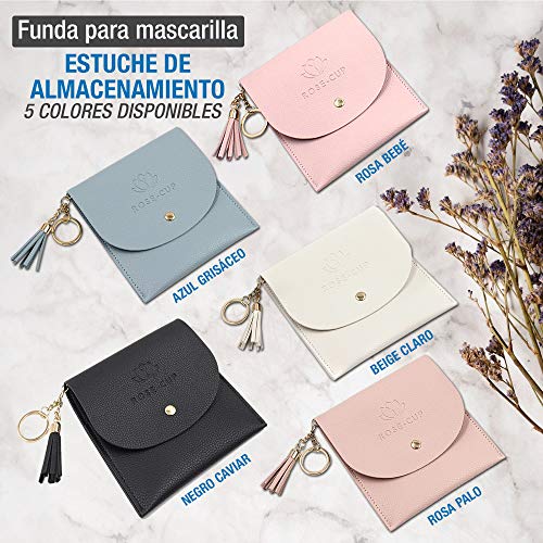 Funda de Piel ecologica Deluxe, Estuche Guarda Mascarilla antibacteriana Caja con Gancho Llavero y Cierre con Clip Bolsa Guardar mascarillas, portamascarillas con Tarjetero (13.5x13.5CM)