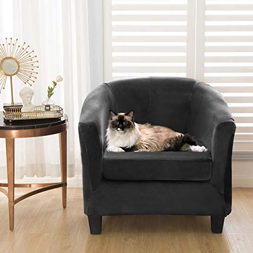 Funda De Sillón de 2 Piezas, Tub Chair Sillón Chesterfield Elasticas Terciopelo Funda de Sofá, Fundas Protector de Butaca Elegante para Dormitorio, Recepción, Contador - Gris Oscuro