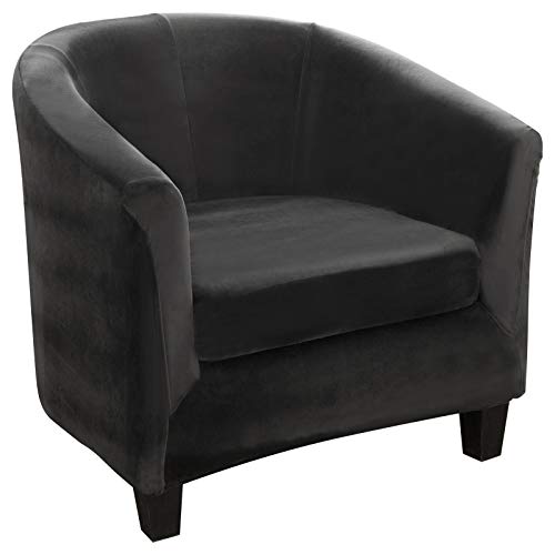 Funda De Sillón de 2 Piezas, Tub Chair Sillón Chesterfield Elasticas Terciopelo Funda de Sofá, Fundas Protector de Butaca Elegante para Dormitorio, Recepción, Contador - Gris Oscuro