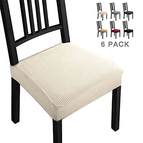 Fundas para sillas Pack de 6 Fundas sillas Comedor Fundas elásticas, Fundas de Asiento para Silla,Diseño Jacquard Cubiertas de la sillas,Extraíbles y Lavables-Decor Restaurante (Paquete de 6,Cream)-B