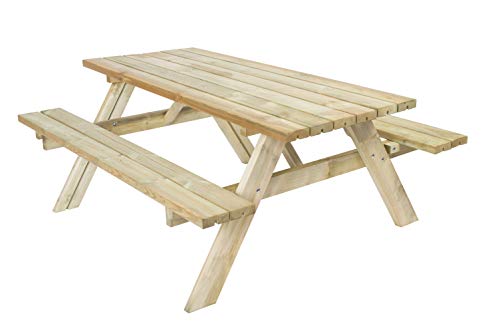 GARDIUN KSU12893 - Mesa Picnic Bancos Abatibles 200 Madera Tratada 198x154x74 cm 42 mm 6-8 Personas