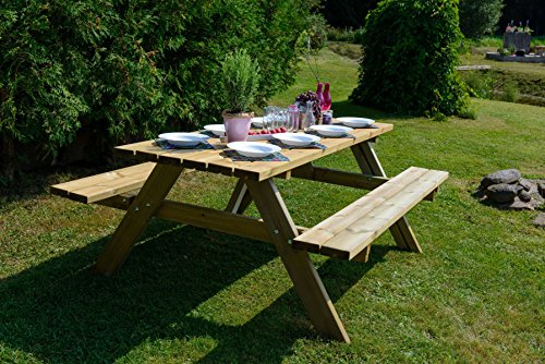 GARDIUN KSU12893 - Mesa Picnic Bancos Abatibles 200 Madera Tratada 198x154x74 cm 42 mm 6-8 Personas