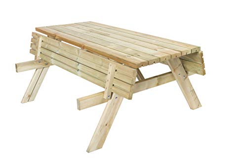 GARDIUN KSU12893 - Mesa Picnic Bancos Abatibles 200 Madera Tratada 198x154x74 cm 42 mm 6-8 Personas