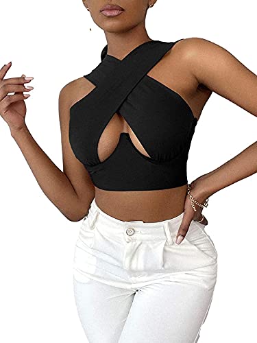 Geagodelia Top cruzado cruzado para mujer Y2k Fashion Sexy Corset Top Cross Wrap Tiktok Neck Top Top Aesthetic Sport Verano Negro L