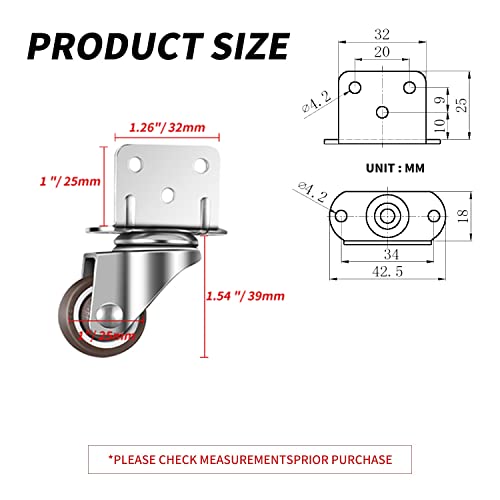 GEOCANG 4 ruedas giratorias pequeñas para muebles, 25 mm , placa de montaje en L, adecuadas para muebles, soporte para flores, belenes (25 mm)