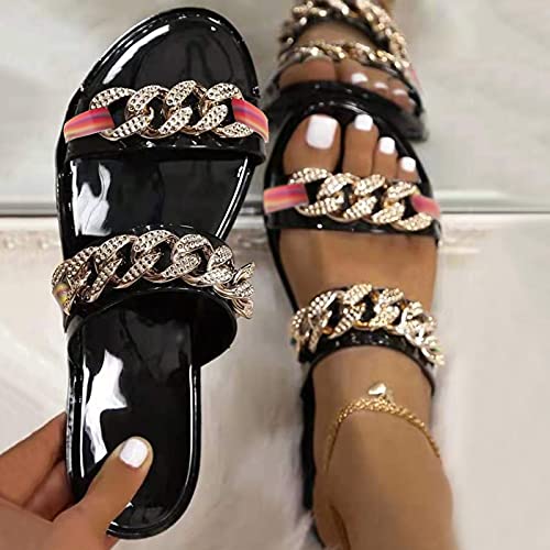 Ghemdilmn Strappy Slide - Sandalias planas para mujer, antideslizantes, planas, para verano, elegantes, para estar por casa, color Negro, talla 38 EU