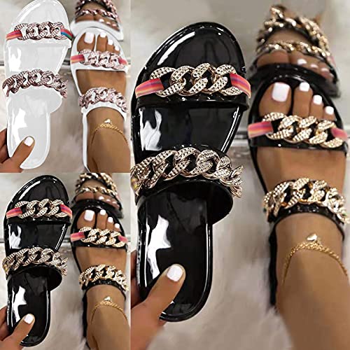 Ghemdilmn Strappy Slide - Sandalias planas para mujer, antideslizantes, planas, para verano, elegantes, para estar por casa, color Negro, talla 38 EU