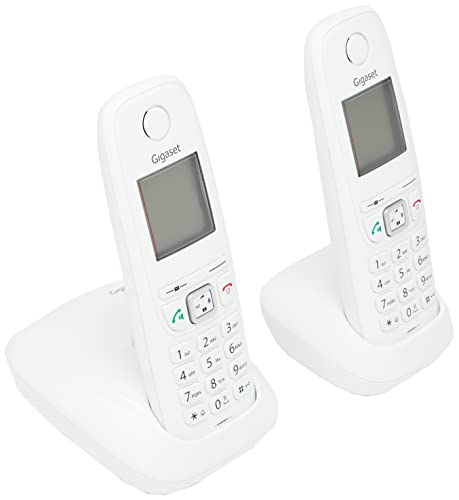 Gigaset AS405 Duo - Teléfono Inalámbrico, Pack de 2 Unidades, Manos Libres, 100 Contactos, Pantalla gráfica iluminada 1.8", Letra tamaño grande, Color Blanco