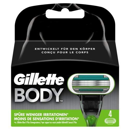 Gillette Body Cuchillas de Afeitar Corporales Hombre, Paquete de 4 Cuchillas Recambio