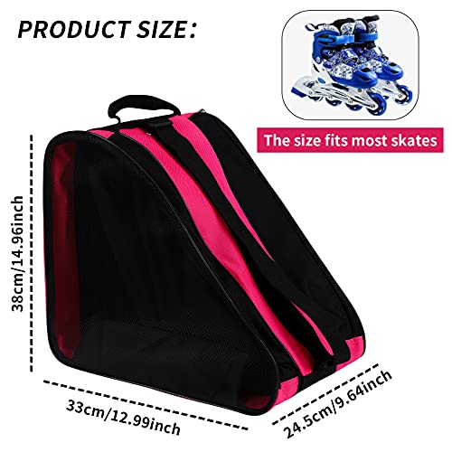 GLAITC Bolsa de Patinaje sobre Ruedas,Bolsa de Patinaje sobre Hielo Unisex con Correa de Hombro Ajustable Bolsa de Almacenamiento de Tela Oxford para Patines para Mujeres, Hombres, niños Pink