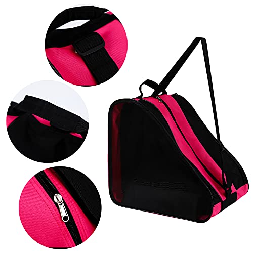 GLAITC Bolsa de Patinaje sobre Ruedas,Bolsa de Patinaje sobre Hielo Unisex con Correa de Hombro Ajustable Bolsa de Almacenamiento de Tela Oxford para Patines para Mujeres, Hombres, niños Pink