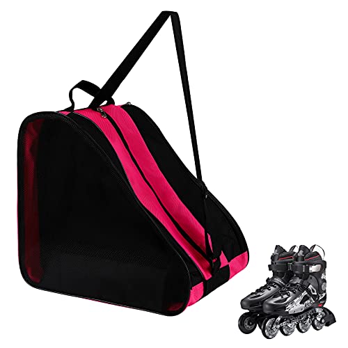 GLAITC Bolsa de Patinaje sobre Ruedas,Bolsa de Patinaje sobre Hielo Unisex con Correa de Hombro Ajustable Bolsa de Almacenamiento de Tela Oxford para Patines para Mujeres, Hombres, niños Pink