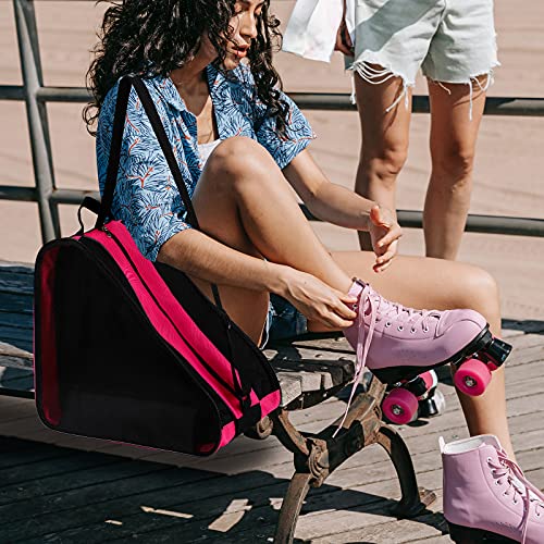 GLAITC Bolsa de Patinaje sobre Ruedas,Bolsa de Patinaje sobre Hielo Unisex con Correa de Hombro Ajustable Bolsa de Almacenamiento de Tela Oxford para Patines para Mujeres, Hombres, niños Pink