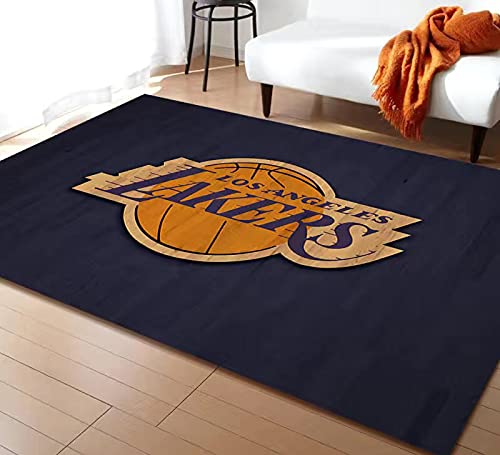 GOLOFEA Lakers Patrón de Baloncesto Alfombras para Sala de Estar Área de Dormitorio Alfombra Niños Play Mat Soft Soft 3D Impreso Hogar Alfombras Grandes purple-80x120CM