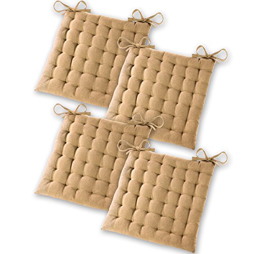 Gräfenstayn® Set de 4 Cojines, Cojines para Silla de 40 x 40 x 5 cm para Interior y Exterior de 100% algodón Acolchado Grueso/cojín para el Suelo (Beis)