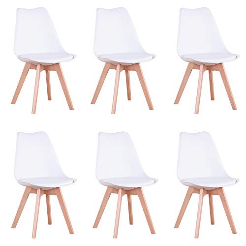 GrandCA HOME Conjunto de 6 sillas, Silla de Comedor, Silla de Estilo nórdico, Adecuada para Sala de Estar, Comedor (Blanco-6)