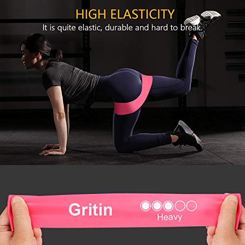 Gritin Bandas Elásticas Fitness/Bandas de Resistencia, Set de 5 Cintas Elásticas Fitness y Musculación de Látex Agradable a la Piel con Guía de Ejercicios de Español y Bolsa Almacenamiento