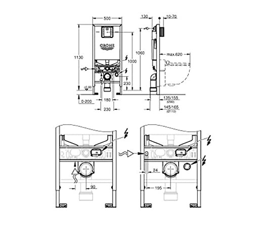 Grohe 39596000 39596000-Rapid SLX Módulo, Altura 1.13 m con Toma de Corriente integrada. Ideal para WC Rimless, Sin Color