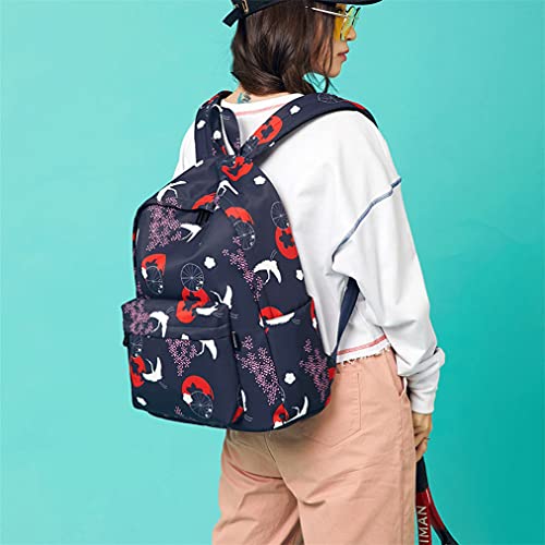 Grúa de impresión impermeable antirrobo estudiantes mochila portátil bolsa grande mochilas para niñas, Blue, Talla única