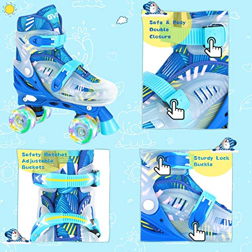 GVDV Patines en Paralelo Ajustables Niño Niña, Patines 4 Ruedas PU Iluminación LED, Protección Total para Principiantes