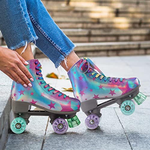 GVDV Patines para Mujer, 38, Cuero PU Brillante Patines 4 Ruedas Niña, Patines Adulto Roller Skates para Principiantes, Regalo Mujer