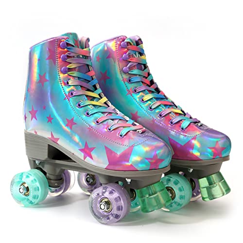 GVDV Patines para Mujer, 38, Cuero PU Brillante Patines 4 Ruedas Niña, Patines Adulto Roller Skates para Principiantes, Regalo Mujer