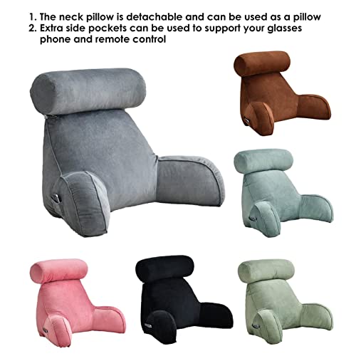 GWHW Almohadas de lectura para respaldo de cama, almohada de apoyo para cama con espuma viscoelástica triturada y soporte de brazos, almohada para silla de cama para leer/relajar/ver la televisión