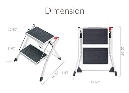 Hailo Mini Taburete de Acero con 2 peldaños y botón de Bloqueo/desbloqueo de Seguridad para su Transporte, Negro, Color Blanco