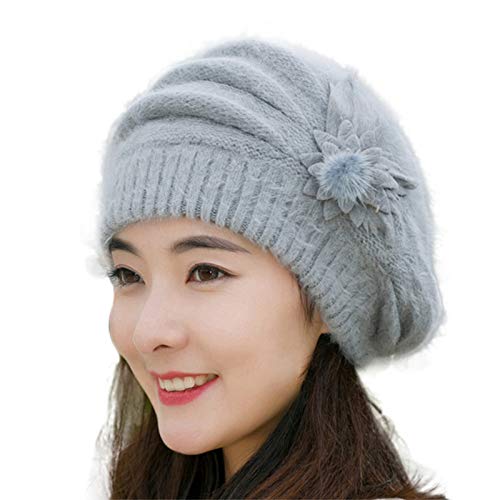 Hanxiulin Gorro de punto para invierno, gorro de invierno, gorro de punto para mujer, con agujero, unisex, térmico, gorro de invierno Twist con puños, gris, Talla única