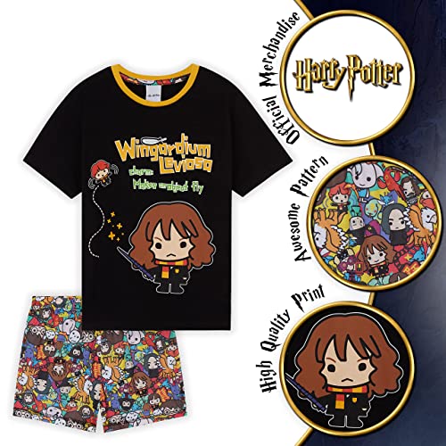 HARRY POTTER Pijamas Niña, Conjunto Pijama De Manga Corta De Hermione Granger, Pijamas Originales De Algodón, Regalos para Niñas Y Adolescentes De 7-14 Años (11-12 Años, Negro)