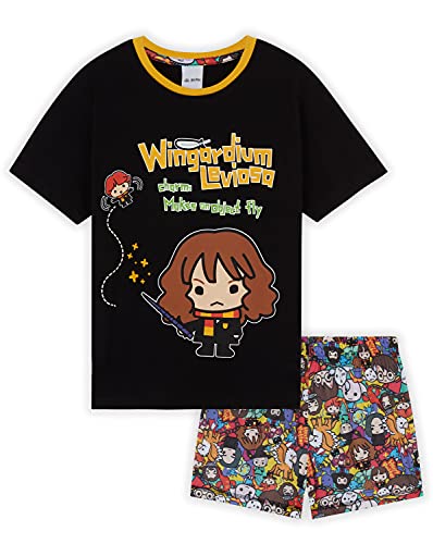 HARRY POTTER Pijamas Niña, Conjunto Pijama De Manga Corta De Hermione Granger, Pijamas Originales De Algodón, Regalos para Niñas Y Adolescentes De 7-14 Años (11-12 Años, Negro)