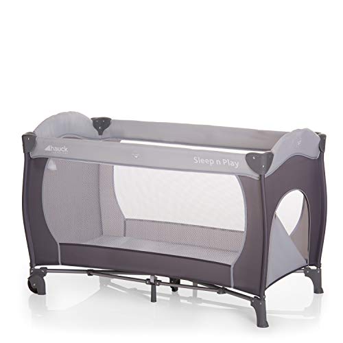 Hauck Cuna de Viaje Sleep N Play Go, para Bebes y Niños de Nacimiento hasta 15 kg, 120 x 60 cm, Ruedas, Plegable, Compacta, Ligera, Bolsa de Transporte, Gris