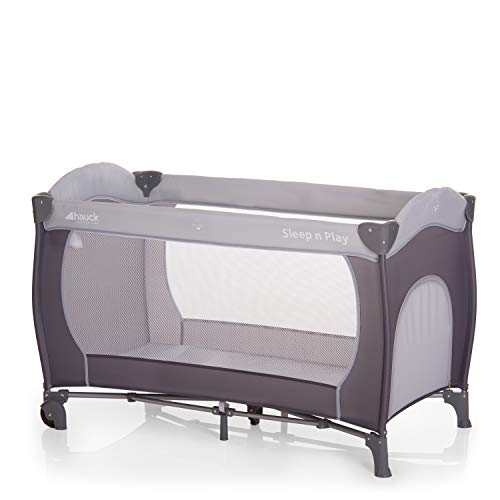 Hauck Cuna de Viaje Sleep N Play Go, para Bebes y Niños de Nacimiento hasta 15 kg, 120 x 60 cm, Ruedas, Plegable, Compacta, Ligera, Bolsa de Transporte, Gris