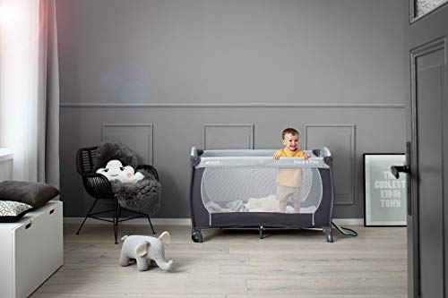 Hauck Cuna de Viaje Sleep N Play Go, para Bebes y Niños de Nacimiento hasta 15 kg, 120 x 60 cm, Ruedas, Plegable, Compacta, Ligera, Bolsa de Transporte, Gris