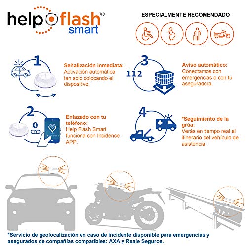 HELP FLASH SMART PK2750 2X luz Emergencia AUTÓNOMA, señal v16 preseñalización Peligro+Linterna, homologada, DGT, Base imantada, activación AUTOMÁTICA, Hecho en España, Amarillo auto