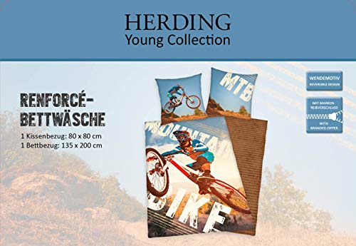 Herding Young Collection - Juego de Cama (Funda nórdica de 135 x 200 cm y Funda de Almohada de 80 x 80 cm, algodón), diseño de Bicicleta de montaña