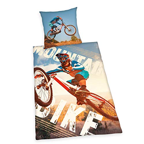 Herding Young Collection - Juego de Cama (Funda nórdica de 135 x 200 cm y Funda de Almohada de 80 x 80 cm, algodón), diseño de Bicicleta de montaña