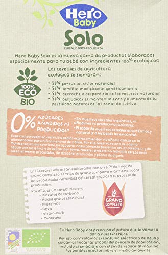 Hero Solo Papilla de Multicereales Ecológica - Para Bebés a Partir de los 6 Meses - Pack de 6 x 300 g