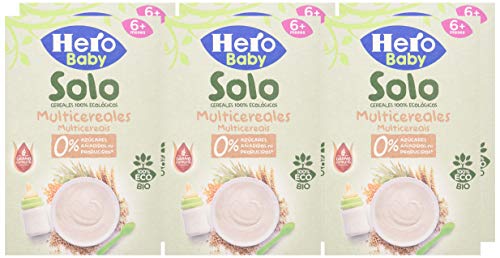 Hero Solo Papilla de Multicereales Ecológica - Para Bebés a Partir de los 6 Meses - Pack de 6 x 300 g