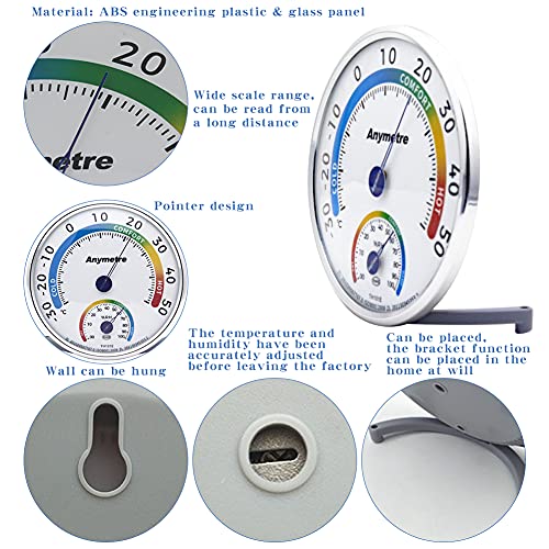 Higrometro Analogico/Hidrometro/Termometro Ambiente Interior/Termometro Ambiental/Medidor Humedad Casa,Sin Batería (13cm, Redondo)