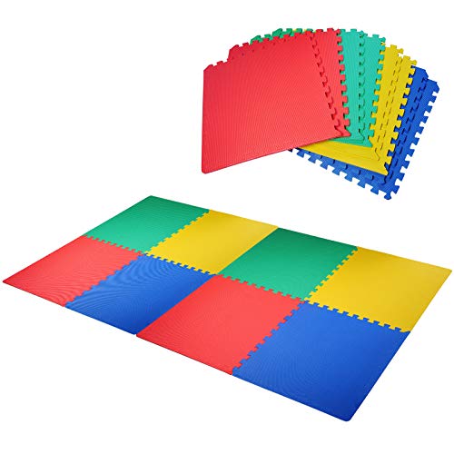 HOMCOM Alfombra Puzzle para Niños 8 Piezas Alfombrillas de Juego Espuma EVA con Área de Cobertura 2,88 m² No Tóxica 60x60x1,2 cm Multicolor