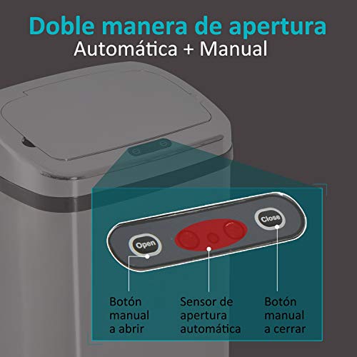 HOMCOM Cubo de Basura Inteligente de Acero Inoxidable 50L con Apertura Automática y Hermético