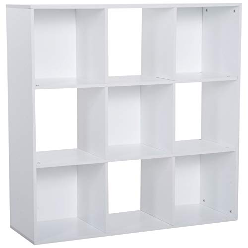 HOMCOM Estantería Librería 3 Niveles Armario de Almacenamiento 9 Cubos Estantería de Pie Separador de Habitación Estante de Exposición 91.5x29.5x91.5cm Madera