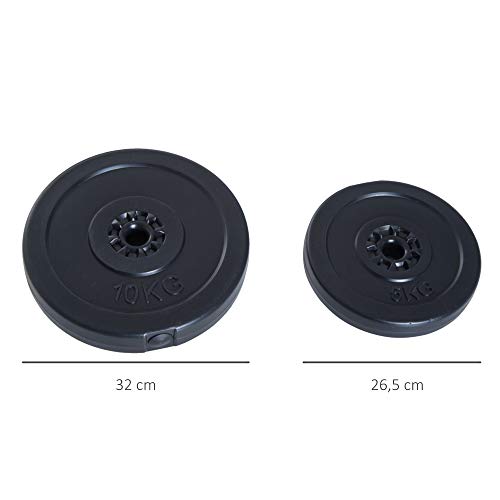 HOMCOM Juego de 4 Discos de Pesas de 5 kg y 10 kg con Orificio de Ø25 mm para Entrenamiento de Fuerza Levantamiento de Pesas Negro