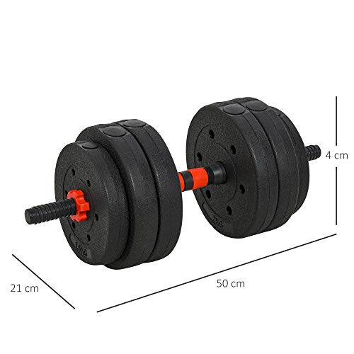 HOMCOM Juego de Mancuernas 2 en 1 de 25 kg con Barra Ajustable Entrenamiento de Fuerza y Levantamiento de Pesas para Hogar Oficina Gimnasio Negro