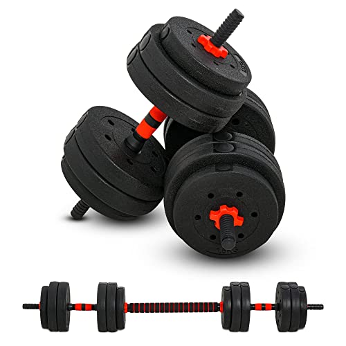 HOMCOM Juego de Mancuernas 2 en 1 de 25 kg con Barra Ajustable Entrenamiento de Fuerza y Levantamiento de Pesas para Hogar Oficina Gimnasio Negro