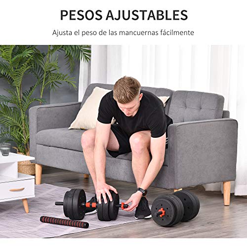 HOMCOM Juego de Mancuernas 2 en 1 de 25 kg con Barra Ajustable Entrenamiento de Fuerza y Levantamiento de Pesas para Hogar Oficina Gimnasio Negro